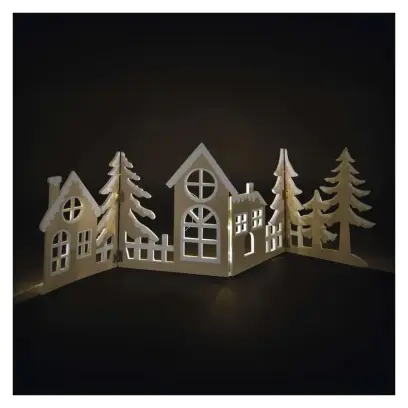 vesnička LED dřevěná dekorace, 40 LED, 2AA, teplá bílá, časovač EMOS DCWW41